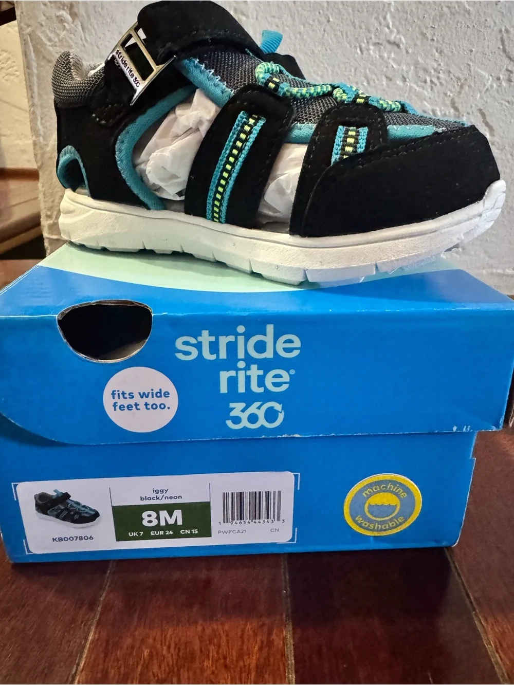 Stride Rite Kids' Black & Teal Active Sandals (little kid size 8M)